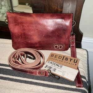 NWT Bed Stu Cadence Wallet Wristlet Crossbody Oxblood Rustic Maroon Red MSRP 175